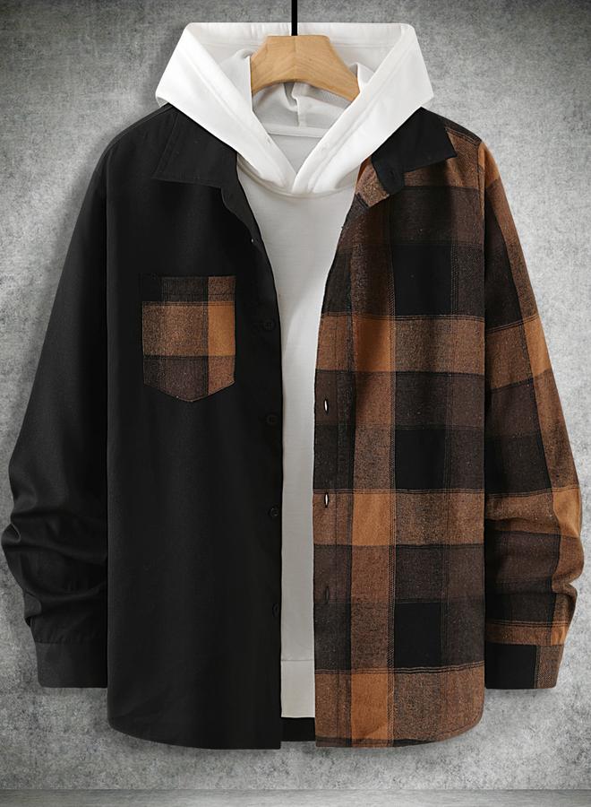 Take Two Men Checked Button Front Pocket Detail Jacket - Image 1